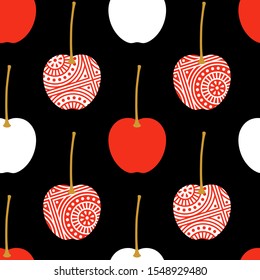 Seamless pattern of exquisite cherries with elegant, luxury ornament