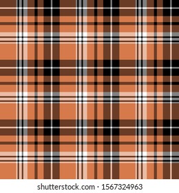 Seamless pattern in exquisite cozy orange, white and black colors for plaid, fabric, textile, clothes, tablecloth and other things. Vector image. 