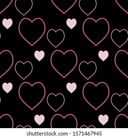 Seamless pattern with exquisite cozy pink hearts on black background for plaid, fabric, textile, clothes, tablecloth and other things. Vector image. 
