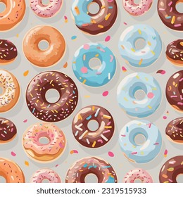 Seamless Pattern of Exquisite Donut Creations Vector Illustration. Donut Extravaganza