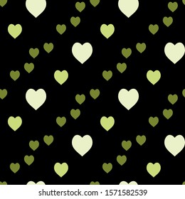 Seamless pattern with exquisite green hearts on black background for plaid, fabric, textile, clothes, tablecloth and other things. Vector image. 