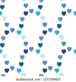 Seamless pattern with exquisite light and dark blue hearts on white background for plaid, fabric, textile, clothes, tablecloth and other things. Vector image. 
