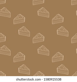 Seamless pattern with exquisite little chocolate cakes on brown background for  fabric, textile, tablecloth, clothes, blanket, scrapbooking and other things. Vector image. 