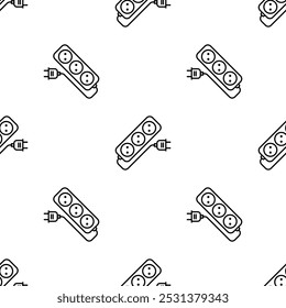 Seamless pattern with extension cord. Multi-socket adapter. Vector illustration