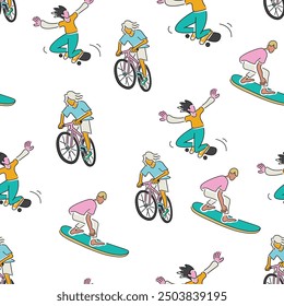 seamless pattern with extreme sports . Design for backgrounds, textile, fabric, print, wallpaper, wrapping