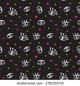 Seamless pattern with eye icons. Doodle hand draw line illustration. Vector print background. Minimal fashion texture