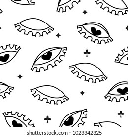 Seamless pattern with eye signs and stars. Vector background.