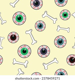 seamless pattern of eyeballs and bones