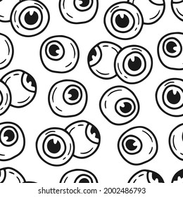 Seamless pattern with eyeballs in doodle style. Vector background black and white illustration with eyes.