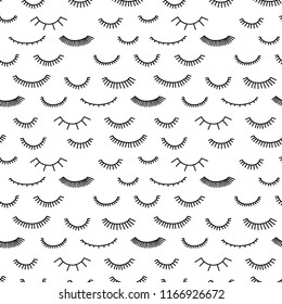 Seamless pattern with eyelashes. Ink illustration. Ornament for wrapping paper. Monochrome design.