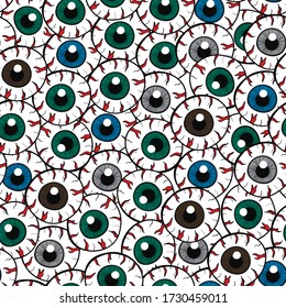 Patrón sin foco con los ojos. Fondo de dibujos animados para camisetas, textiles, tela, niño y niña, ropa, papel de envoltura, medias y otros diseños.