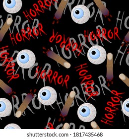 Seamless pattern with eyes and fingers on black background