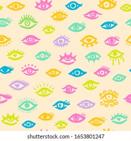 Seamless pattern with eyes. Flat design. Free hand drawing style. Contemporary modern trendy vector illustration. All elements are isolated.