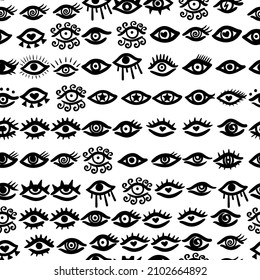Seamless pattern with eyes. Flat design. Free hand drawing style. Contemporary modern trendy vector illustration. All elements are isolated.
