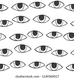 Seamless pattern of eyes. Image for a poster or cover. Hand drawn repeating texture. Figure for textiles.