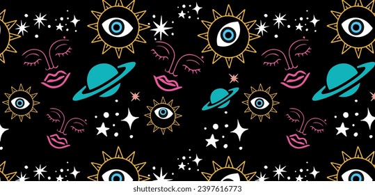 Seamless pattern with eyes and lashes. Texture background. Wallpaper for teenager girls. Women's fashion style