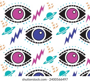 Seamless pattern with eyes and lashes. Texture background. Wallpaper for teenager girls. Women's fashion style