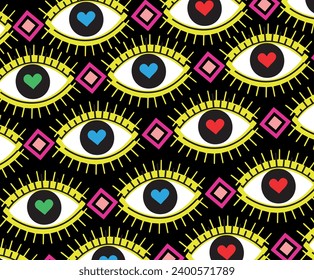 Seamless pattern with eyes and lashes. Texture background. Wallpaper for teenager girls. Women's fashion style