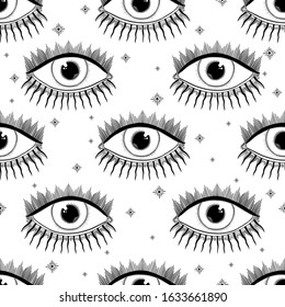Seamless pattern eyes magic emblem.Mystic vintage style.Vector illustration.