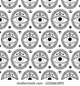 Seamless pattern eyes magic emblem.Mystic vintage style.Vector illustration.