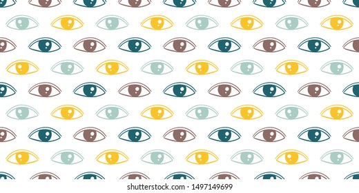Seamless pattern with eyes magical pattern. Mystical icon hand drawn print. Cartoon style, sign esoteric, inspiration eye. Vector illustration