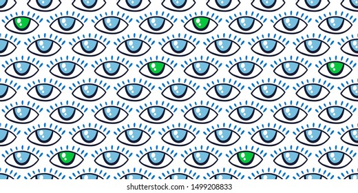 Seamless pattern with eyes magical pattern. Mystical icon hand drawn print. Cartoon style, sign esoteric, inspiration eye. Vector illustration