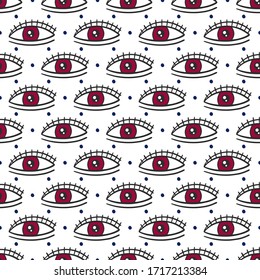 Seamless pattern with eyes magical pattern. Mystical icon hand drawn print. Cartoon style, sign esoteric, inspiration eye. Vector illustration