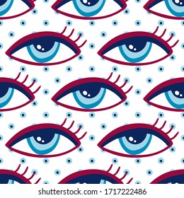 Patrón sin inconvenientes con los ojos mágicos. Icono místico impreso a mano. Estilo de caricatura, signo esotérico, ojo de inspiración. Ilustración del vector