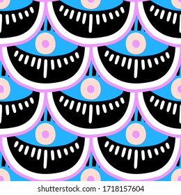 Seamless pattern with eyes magical pattern. Mystical icon hand drawn print. Cartoon style, sign esoteric, inspiration eye. Vector illustration