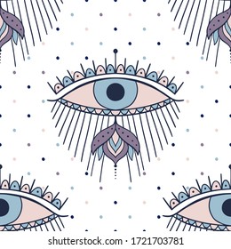 Seamless pattern with eyes magical pattern. Mystical icon hand drawn print. Cartoon style, sign esoteric, inspiration eye. Vector illustration