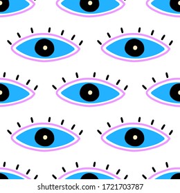 Seamless pattern with eyes magical pattern. Mystical icon hand drawn print. Cartoon style, sign esoteric, inspiration eye. Vector illustration