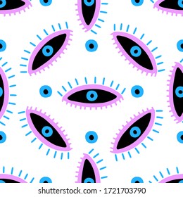 Seamless pattern with eyes magical pattern. Mystical icon hand drawn print. Cartoon style, sign esoteric, inspiration eye. Vector illustration