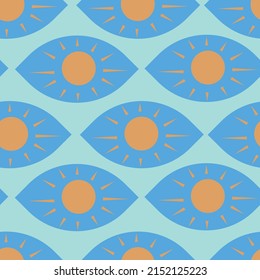 Seamless pattern with eyes magical pattern. Mystical hand drawn print. Cartoon style, sign esoteric, inspiration eye. Vector illustration