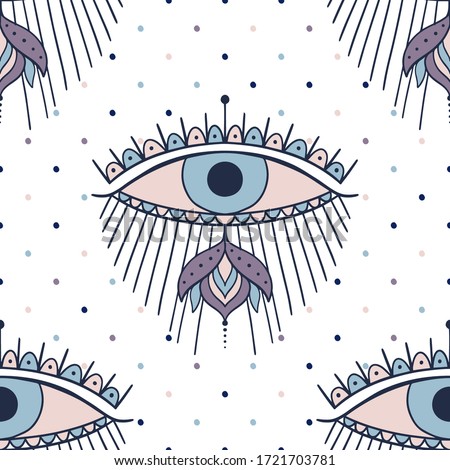 Seamless pattern with eyes magical pattern. Mystical icon hand drawn print. Cartoon style, sign esoteric, inspiration eye. Vector illustration