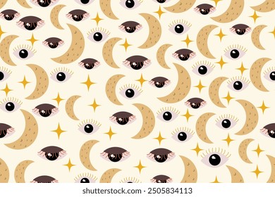 seamless pattern of eyes and moon