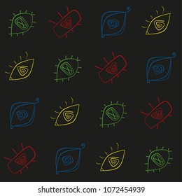 Seamless pattern with eyes on black background.