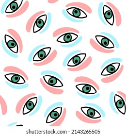 Seamless pattern with eyes on white background. Flar vector illustration. Texture for print, fabric, design.