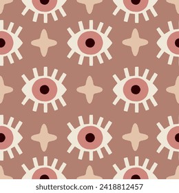 Seamless pattern with eyes and stars, ajna chakra