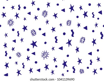 Seamless pattern eyes with stars Monochrome