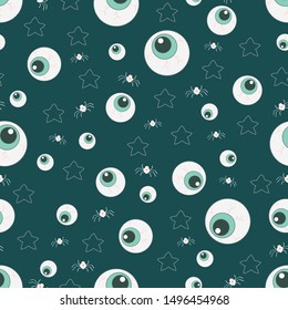 Seamless pattern with eyes, stars and spiders