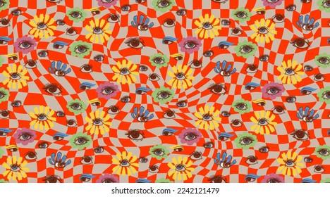 seamless pattern with eyes in the style of 60s, 70s, retro psychedelic