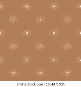 Seamless pattern with eyes and sun lights magic emblem. Mystic vintage style.Vector illustration.