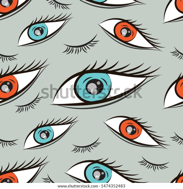 Seamless Pattern Eyes Vector Background Hand Stock Vector (Royalty Free