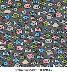 Seamless pattern with eyes. Vector doodle illustration.