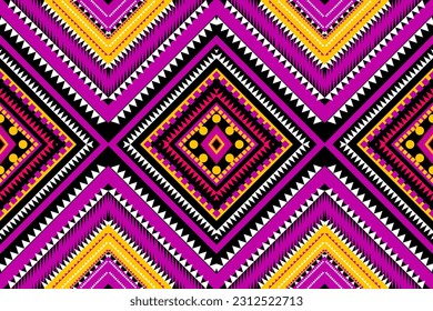 Seamless Pattern, Fabric and Carpet Design Ethnic Tile Repetition Abstract Textile Print Wallpaper Square Triangle Red Yellow White Black