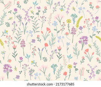 Seamless pattern for fabric flowers . Bouquet of wild flowers in a vase. Vector illustration, abstract, doodle.