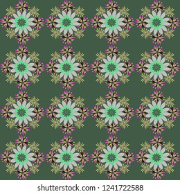 Seamless pattern for fabric, gift wrap, wall art design. Seamless repeat pattern with flowers in brown, gray and green colors. Vector illustration.