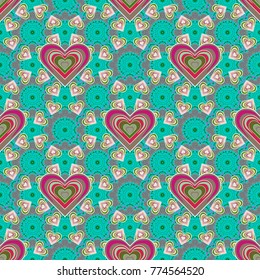 Seamless pattern for fabric, gift wrap, wall art design. Vector illustration. Seamless repeat pattern with flowers in gray, blue and green colors.