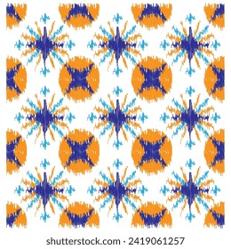 Seamless pattern for fabric in ikat embroidery style on a white background. Ikat ethnic seamless pattern traditional. Abstract vector illustration. Design for texture, fabric, clothing, packaging, dec