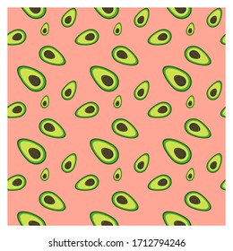Seamless pattern for fabric or poster. Avocado with a bone. Vector illustration.